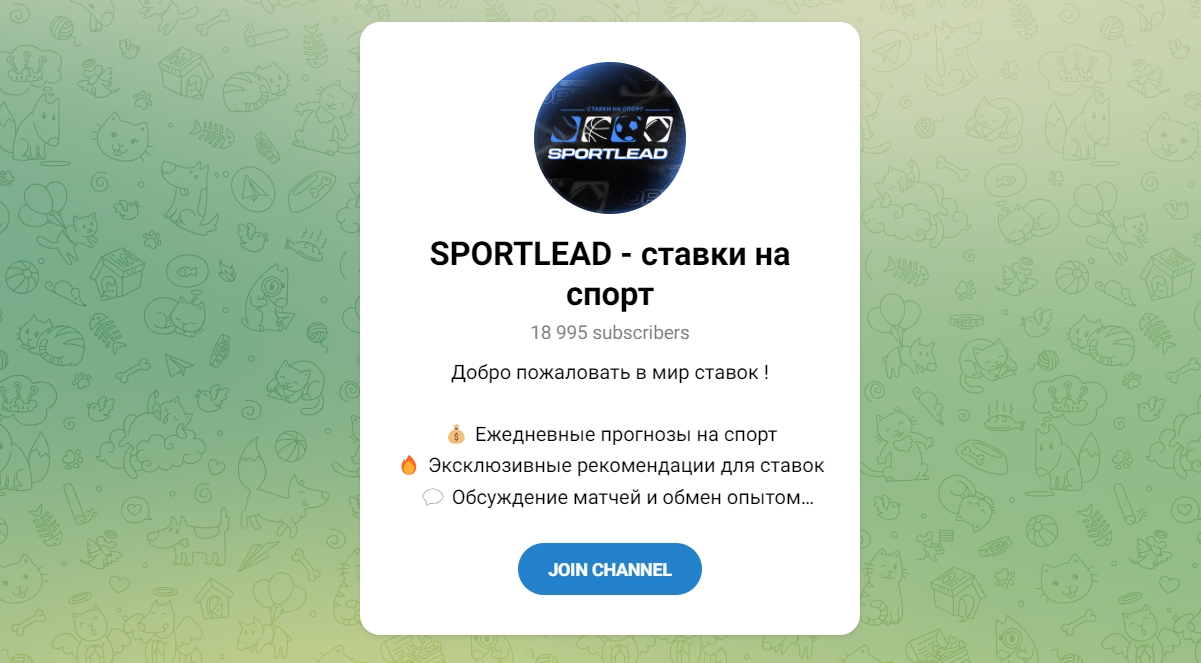 Внешний вид телеграм канала SPORTLEAD - ставки на спорт