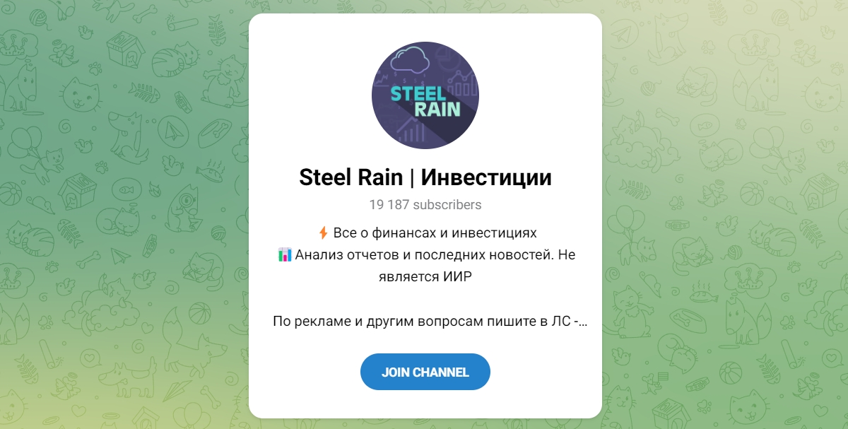 Внешний вид телеграм канала Steel Rain Инвестиции