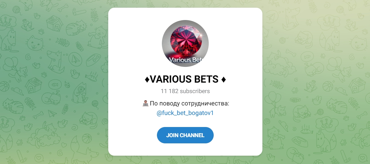 Внешний вид телеграм канала VARIOUS BETS