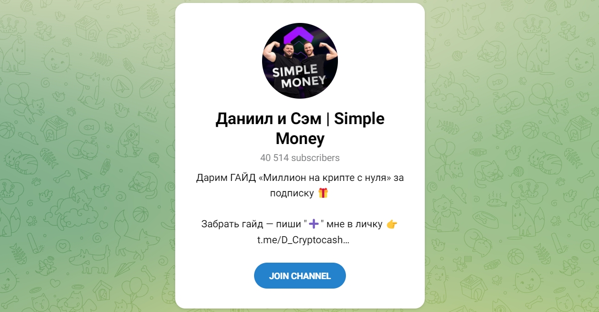 Внешний вид телеграм канала Даниил и Сэм Simple Money