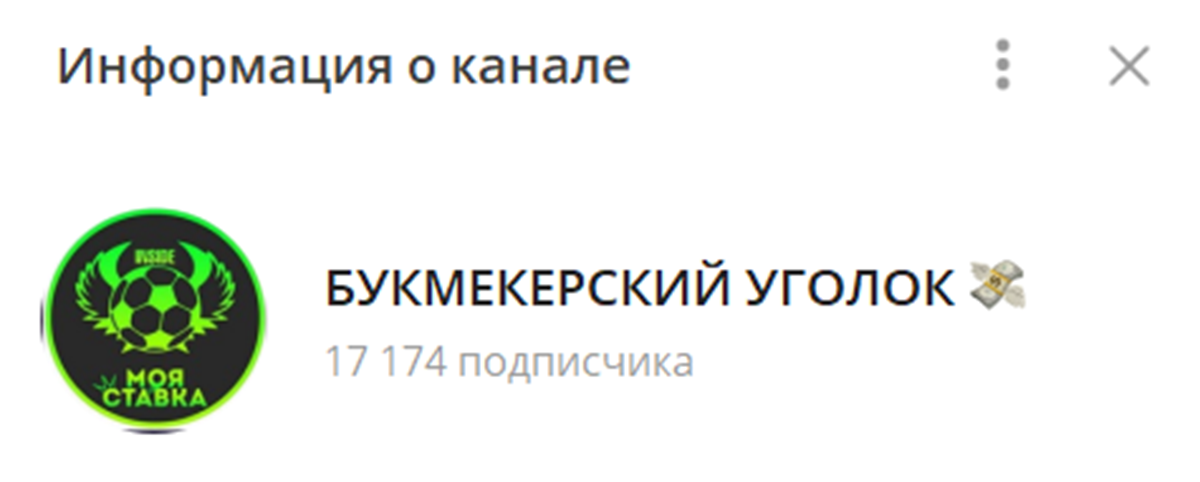 Внешний вид телеграм канала Букмекерский уголок