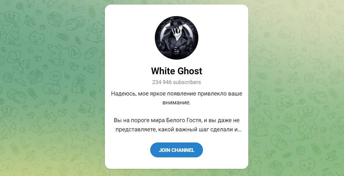 Внешний вид телеграм канала White Ghost