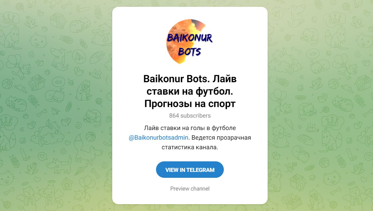 Внешний вид телеграм канала Baikonur Bots