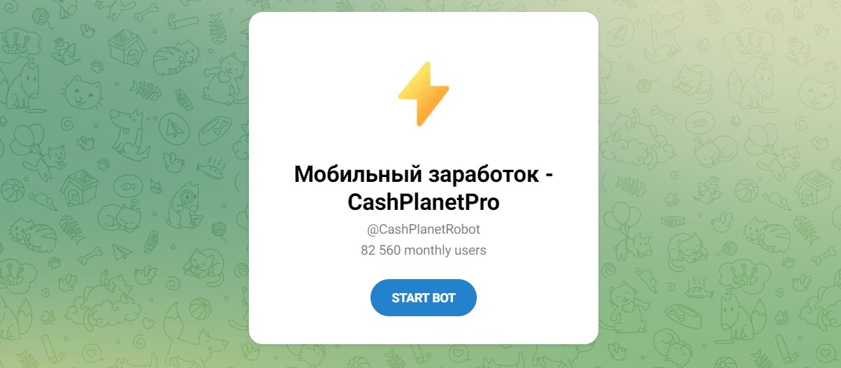 Внешний вид телеграм бота Мобильный заработок CashPlanetPro