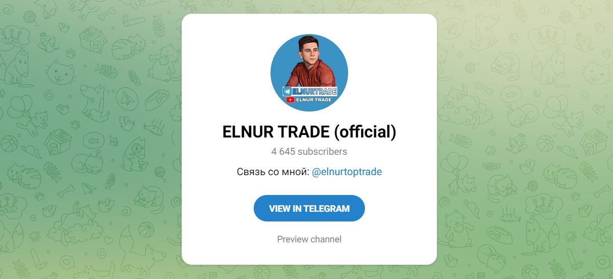 Внешний вид телеграм канала ELNUR TRADE (official)