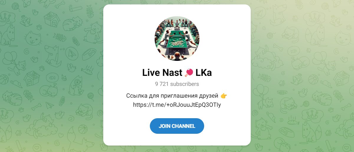 Внешний вид телеграм канала Live NastoLKa